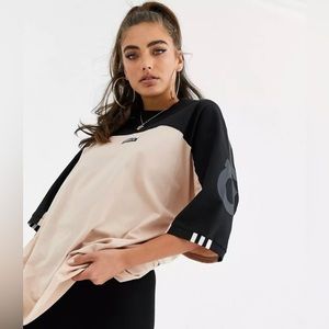Adidas Originals RYV oversized t-shirt in beige and black in size small
